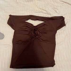 Cider off the shoulder brown top with flower in middle , size small